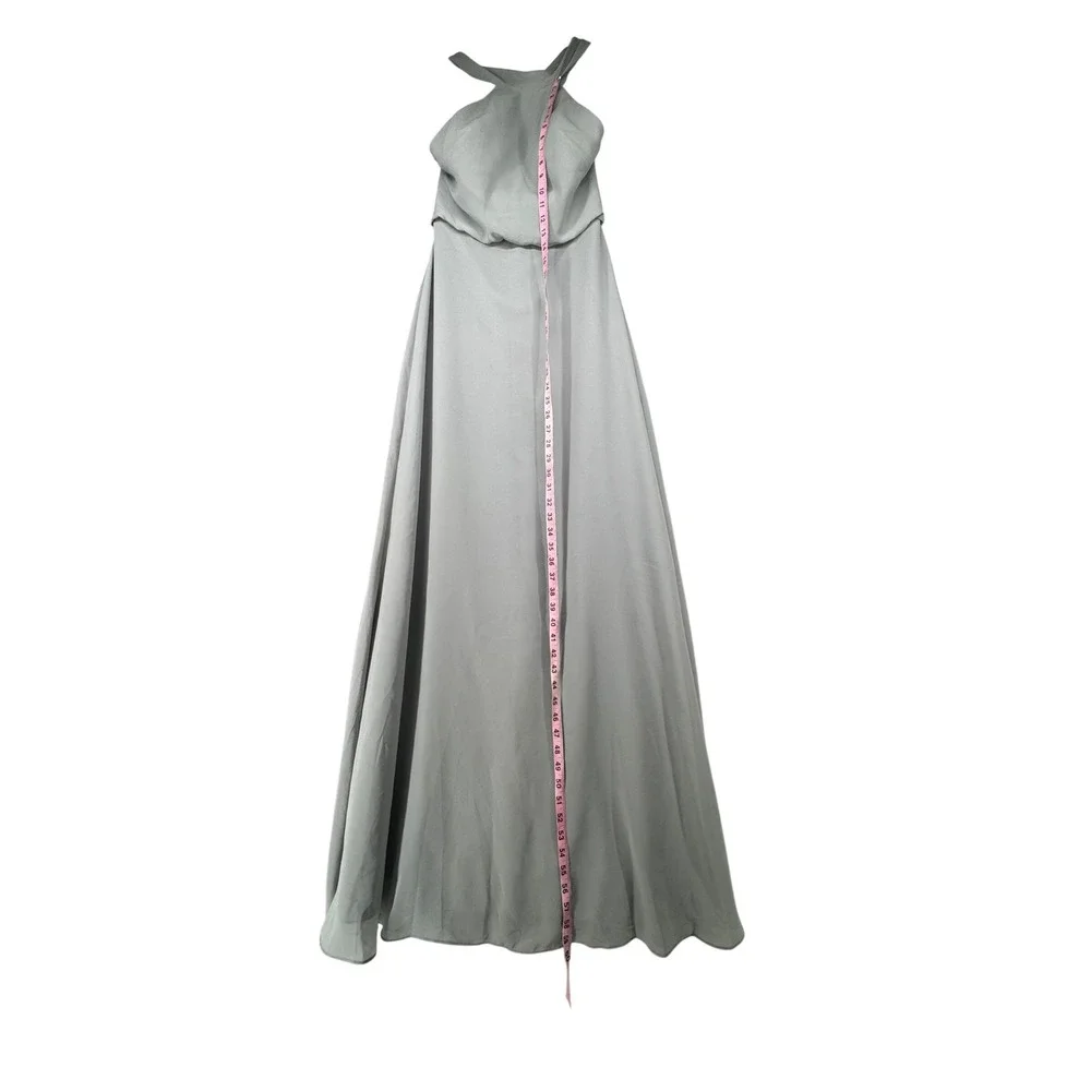 Jenny Yoo Dress Womens Size‎ 2 Brett Mineral Luxe Chiffon Halter Maxi Bridesmaid